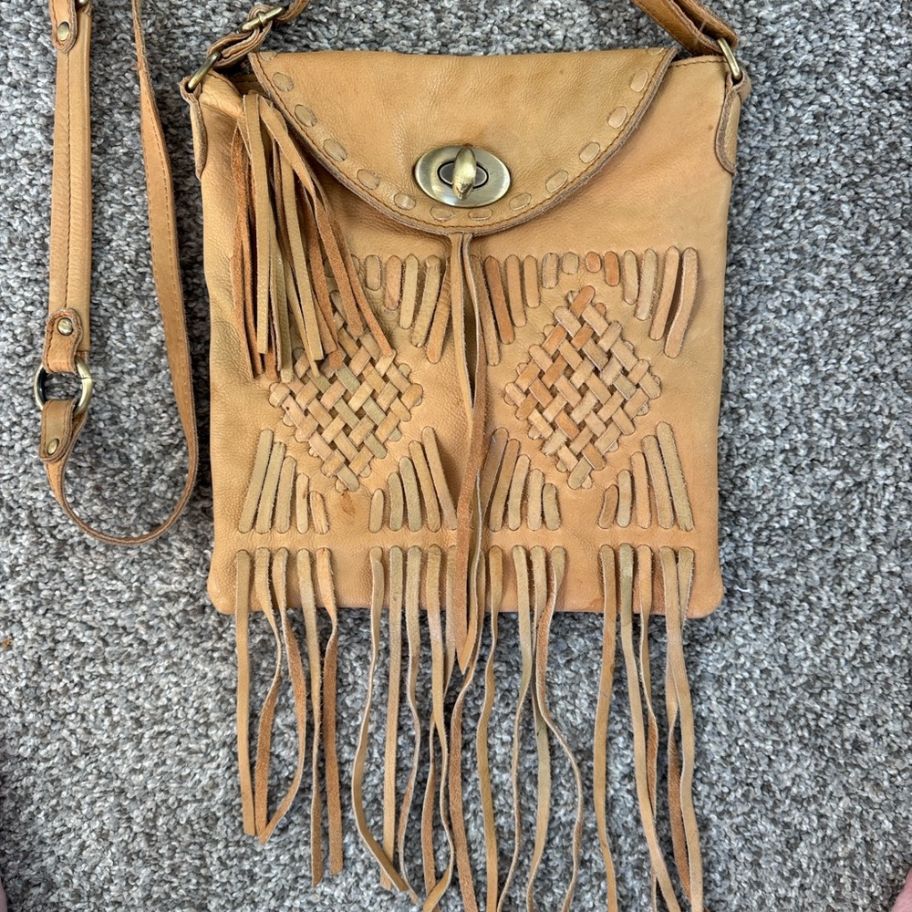 Tan Fringe Crossbody Bag